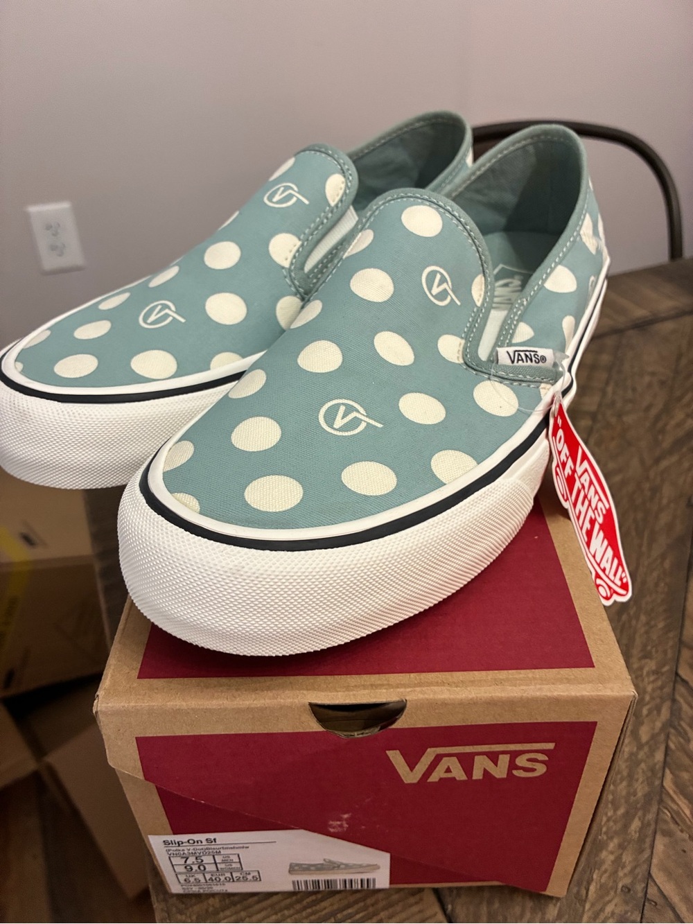 Vans Slip-On Polka Dot Sneakers - Seafoam & White